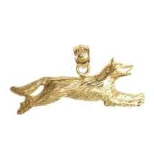 New 14k Yellow Gold Wolf Pendant