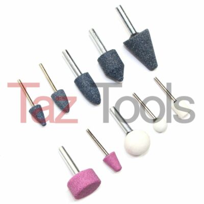 10pc Mounted Stone Point Assortment 1/4''-1/8'' Shank Grinding Wheel Polish Deburr