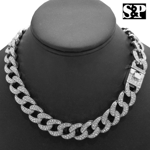 Hip Hop Men's White Gold PT Iced 15mm 20" Miami Cuban Choker Chain Necklace - 第 2/4 張圖片