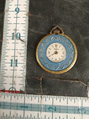 Vintage Lucerne Pendant Watch - Swiss Made Gold Plated blue 