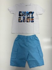 Shein White Blue Graphic Print Outfit Set Boys Size 9-10