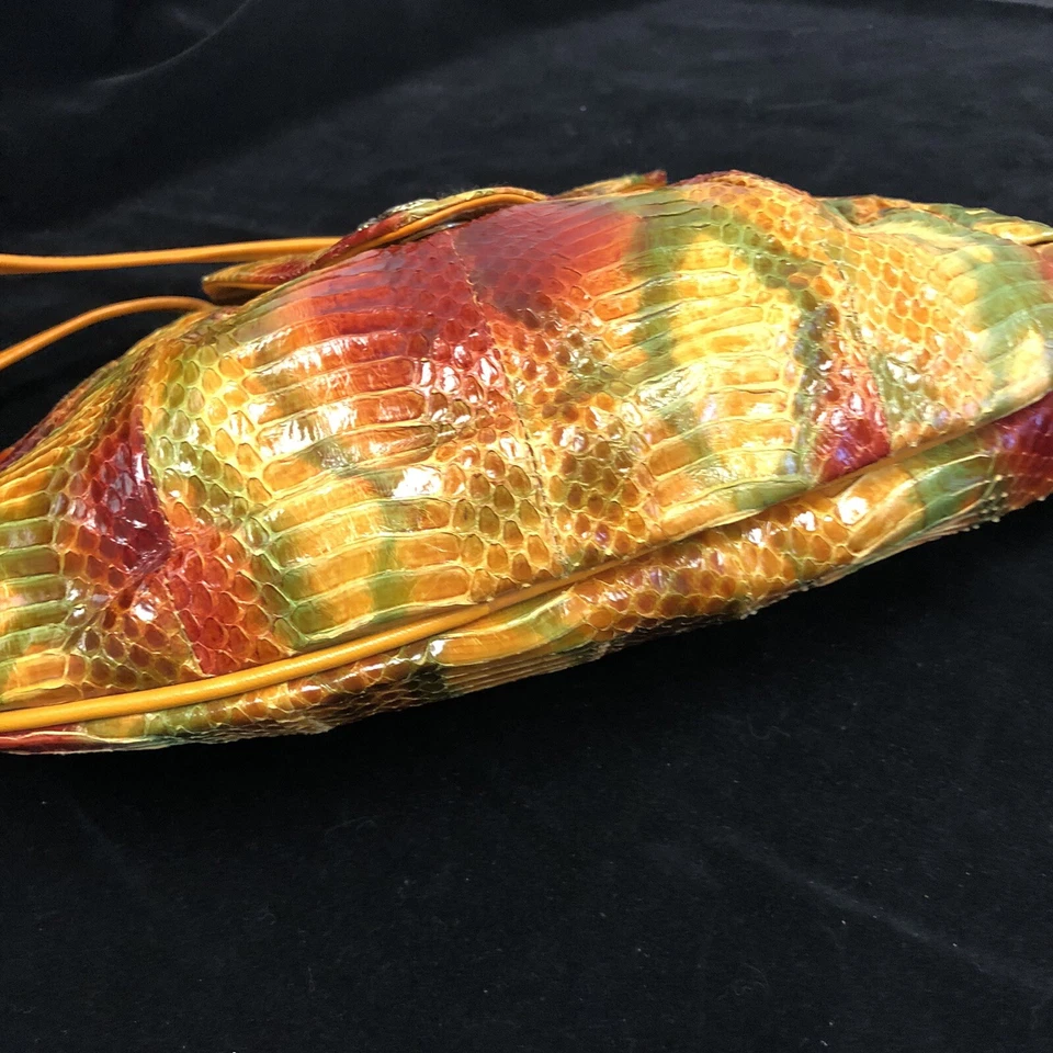 De Colección Años 80 J Renee PIEL DE SERPIENTE TROPICAL SUNBURST CLUTCH Bandolera COCKTAIL Cartera Foto 4 de 4