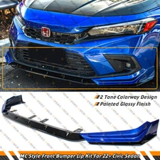 For 2022-2024 Honda Civic MC Style JDM Blue Black Front Bumper Lip Splitter Kit