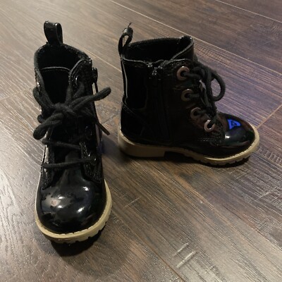 Toddler Girls Old Navy Side Zip Lace-Up Boots Black, Size