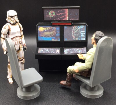 CUSTOM COMPUTER 2 CHAIRS for 3.75 INCH STAR WARS GI JOE FIGURE DIORAMA (C24)