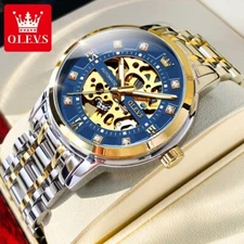 OLEVS Automatic Mechanical Skeleton Luxury Stainless Waterproof Diver Men Watch