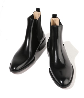 Firenze Atelier Men's Handmade Polished Black Leather Chelsea