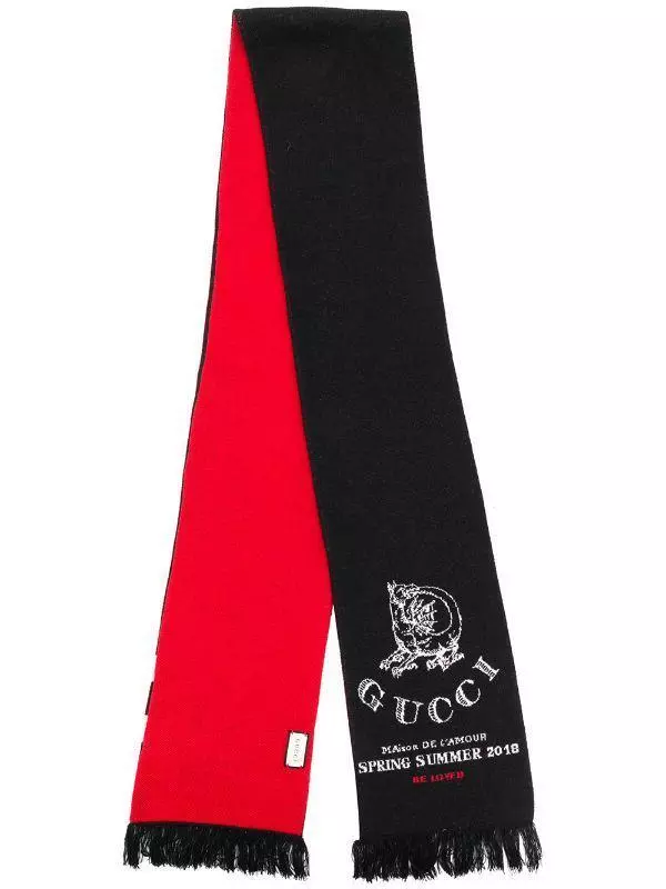 Foulard jacquard laine frangée GUCCI noir 7,9 x 74,8 pouces fabriqué en Italie neuf