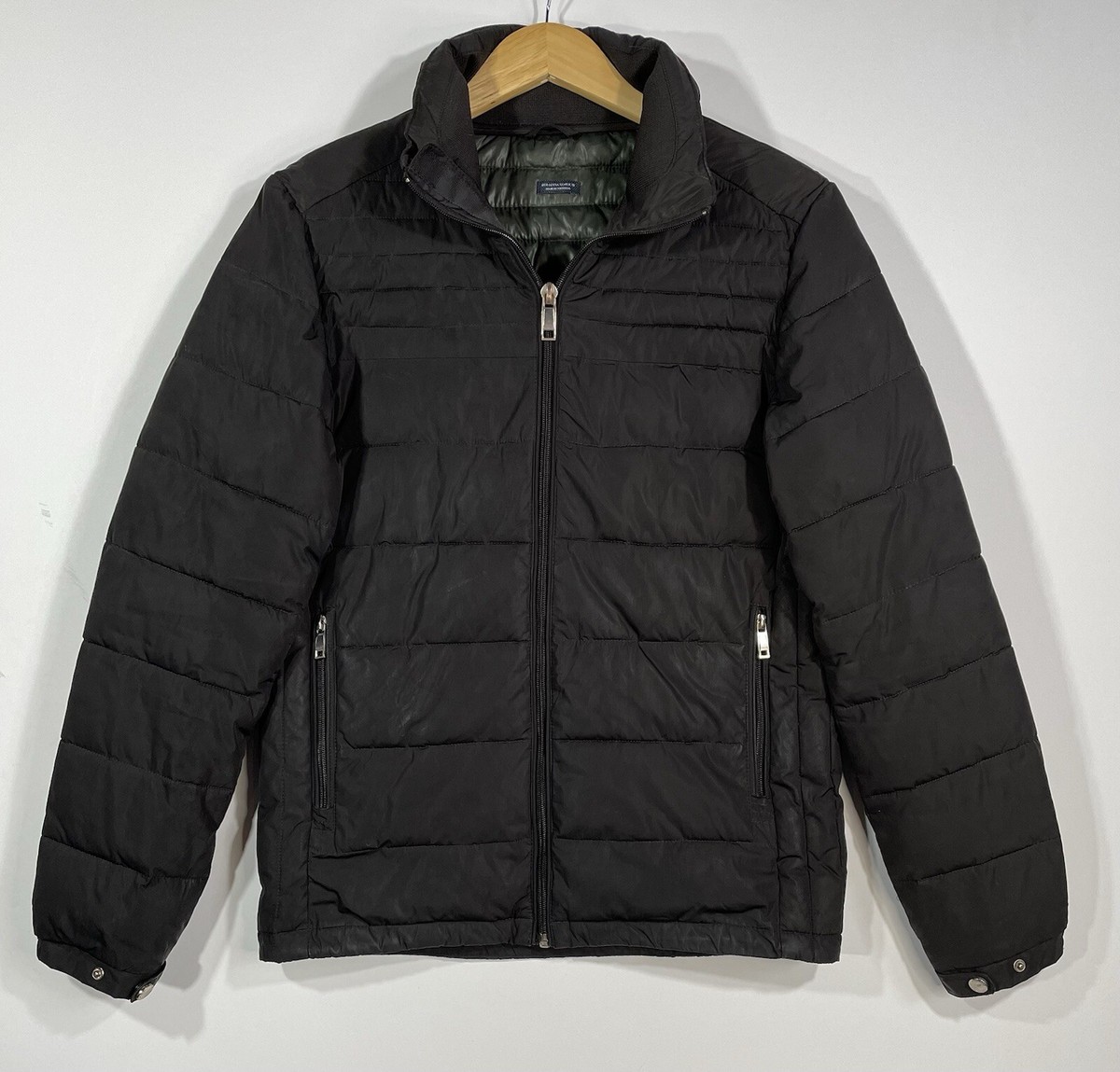Zara Man Black Quilted Nylon Zip Up Puffer Winter Jacket Coat Size 