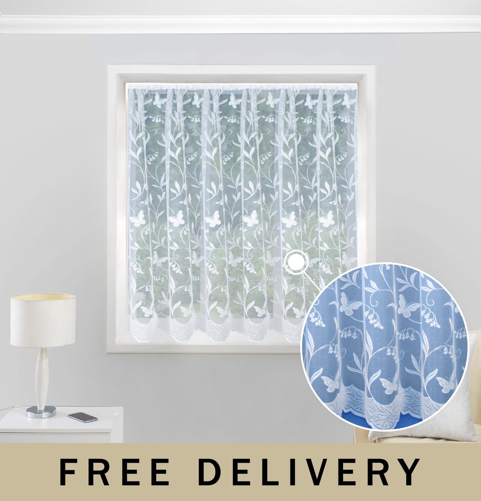 Tyrone Textiles Hawaii Lace Floral Net Cut Panel - 200x91cm White Polyester - Image 2