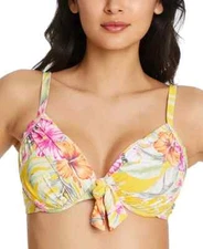 NWT BLEU BY ROD BEATTIE Canary Gold Paradiso Tie Front Bikini Top 34DD yse1523