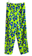 Handmade girl's size 10/12 pull on elastic waist fleece pants lime green floral