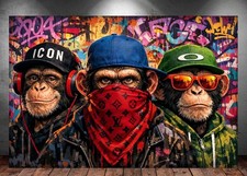 LEINWAND BILD ER XXL ABSTRAKT 3 AFFEN SCHIMPANSEN BUNT GRAFFITI WAND POSTER 2067