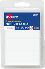 Multi-Use Permanent Labels, 1" X 2.75", White, Non-Printable, 128 Blank Labels T
