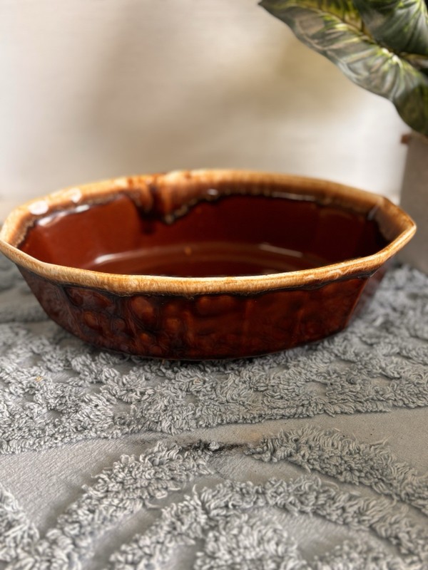 BROWN DRIP GLAZE DIVIDED SERVING BOWL DISH OVEN PROOF USA VINTAGE HULL POTTERY