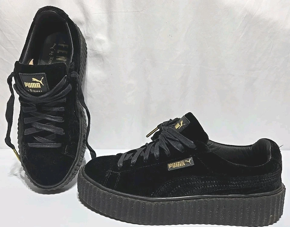Usado en Excelente Condición Puma x FENTY por Rihanna CREEPER Terciopelo Plataforma Tenis Zapatos Negros Mujeres 6 Foto 2 de 4