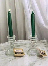 Taper Candle Holders Set Of 2 Clear Glass Candlestick Holder 4” Tall NEW NWT