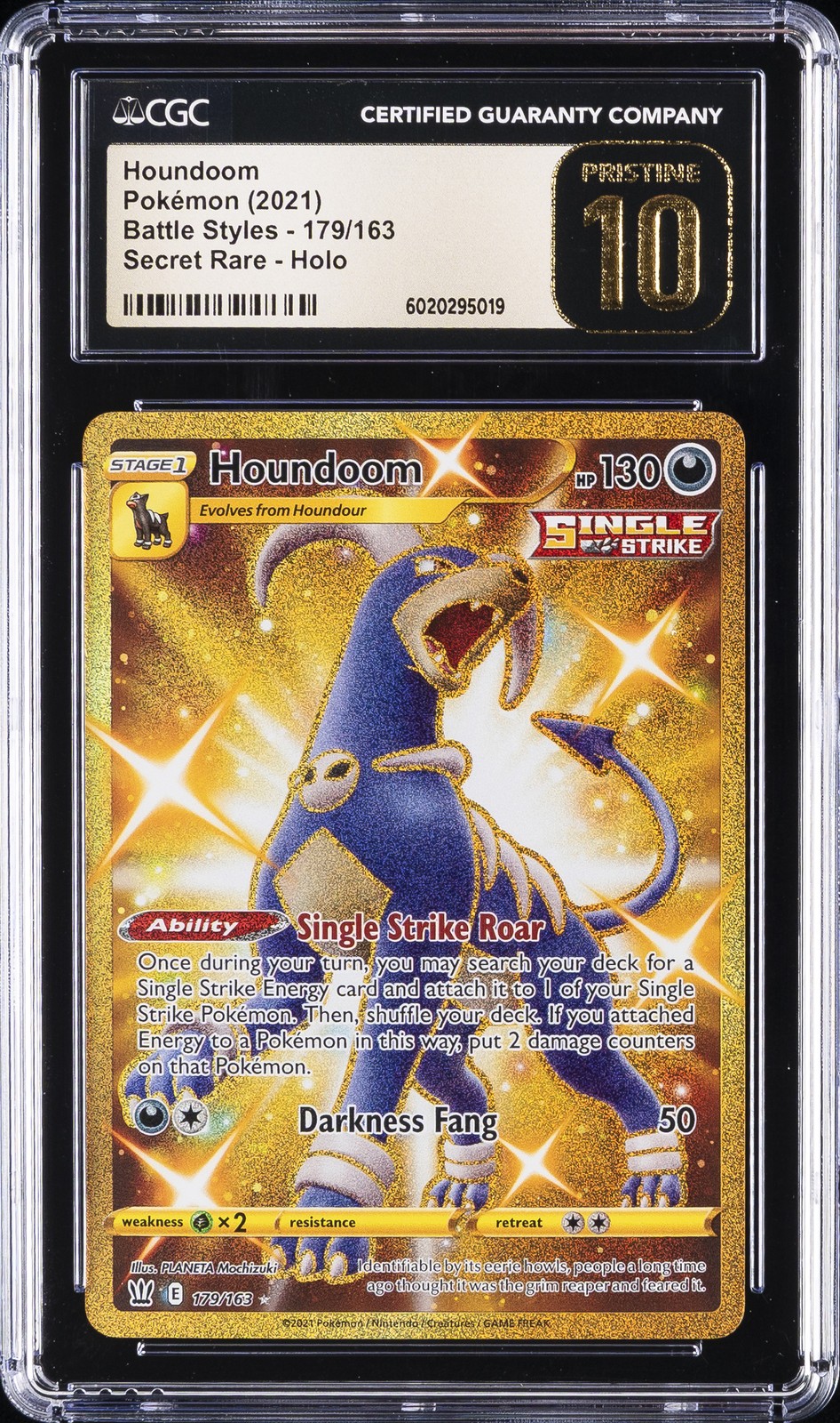 2021 POKEMON BATTLE STYLES SECRET RARE #179 HOUNDOOM CGC 10 PRISTINE