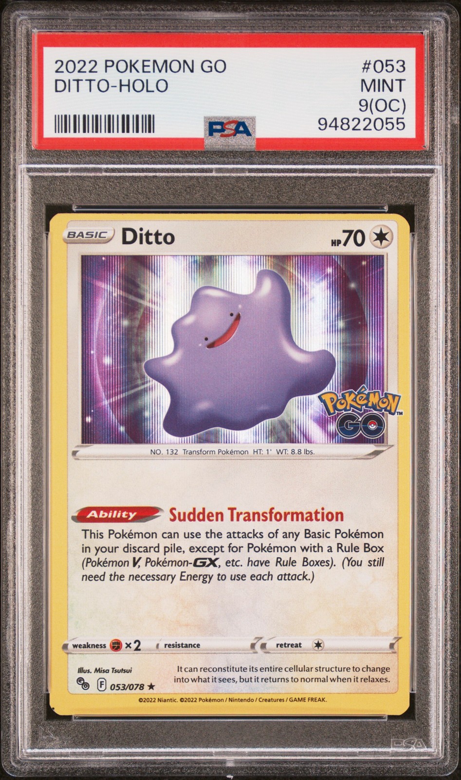 2022 POKEMON GO #053 DITTO-HOLO PSA 9 OC