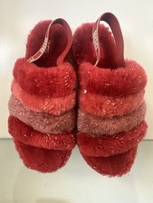 UGG Women's Fluff Yeah Slide Red Multi Slippers Size 5 NEW