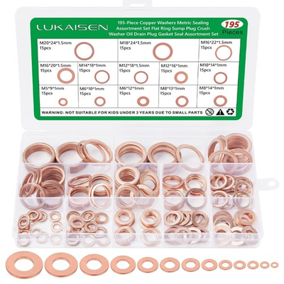 #ad #ad Washers 195PCS Copper Metric Flat Washer Assortment Kit M5 M6 M8 M10 M12 M14 M1 $15.96