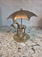 Vintage Solid Brass Mother & Baby Giraffe Under Umbrella Made in India Safari