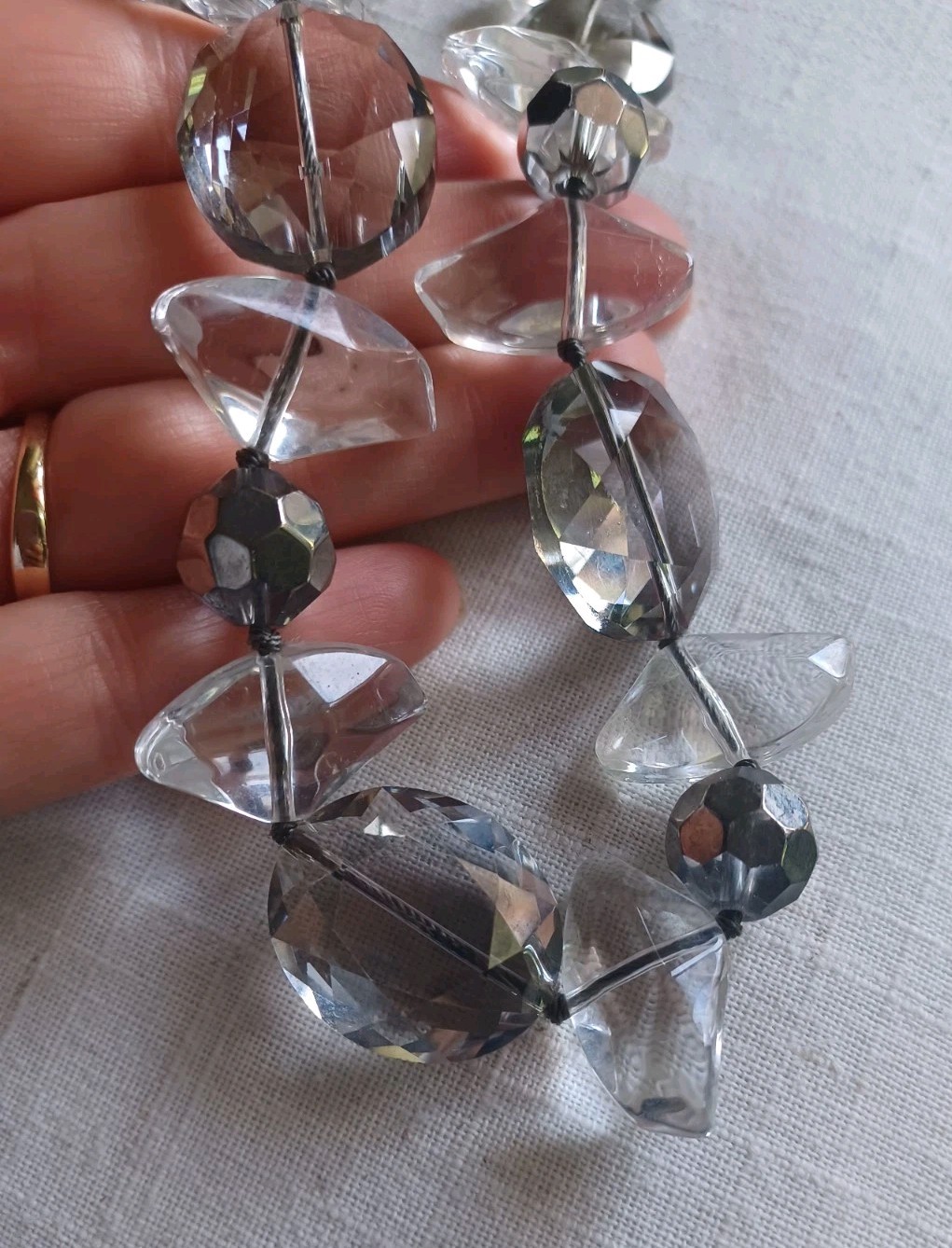 Faceted Bold Crystal Statement Necklace Ribbon Ti… - image 3