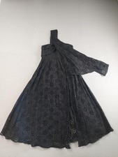 ASOS Dress Womens 14 Black One Shoulder Lace Maxi Fit Flare Floral Eyelet Gown