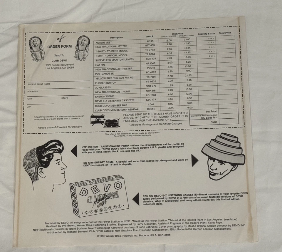 DEVO New Traditionalists LP 1981 ALBUM 3595 1st - VG + Poster & Bonus 45 Record - Image 4 of 4