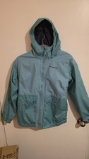 Columbia Youth Large 14/16 Fleece Lined Hooded Rain Jacket Blue Waterproof Coat
