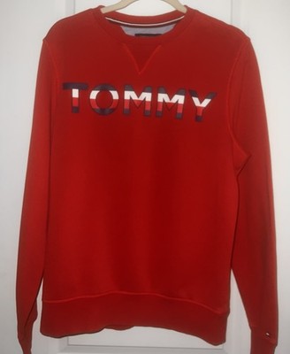 Tommy Hilfiger Mens Red Sellout Logo Crewneck Sweatshirt Medium Fleece Pullover
