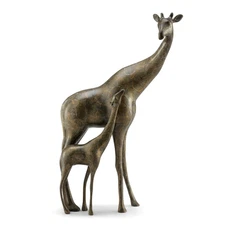 Giraffe Mama Baby Brass Sculpture Statue Safari Jungle Wildlife ~ SPI Home 80165