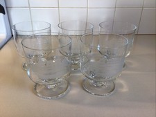 5 vintage Bicchieri con piedi toscani tagliati a mano con nave clipper incisa - Romania