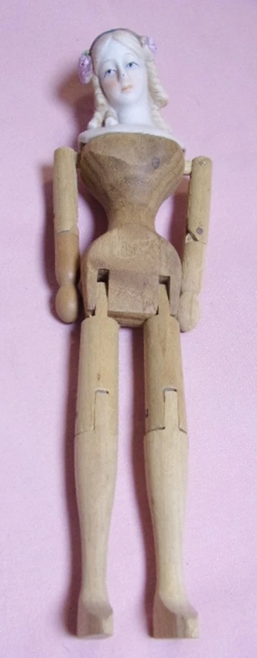 MUÑECA ANTIGUA DE BISQUE/MADERA HECHA A MANO SHACKMAN EN CAJA Foto 2 de 4