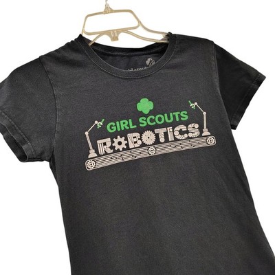 Girl Scouts Robotics Graphic T-Shirt Black Adult Small STEM Crew Neck Short Slv