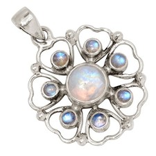 Handwork - Natural Rainbow Moonstone 925 Silver Pendant Jewelry ALLP-30498