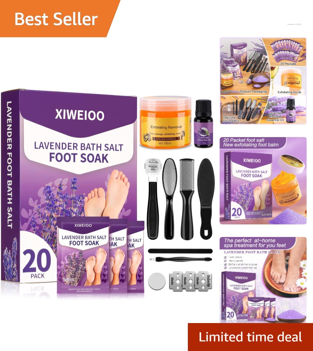Ultimate Foot Pampering Set: 20 Lavender Packs & Exfoliating
