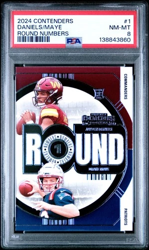 2024 CONTENDERS ROUND NUMBERS #1 DRAKE MAYE JAYDEN DANIELS ROOKIE RC PSA 8
