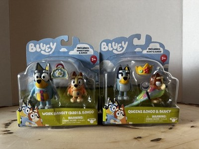 BLUEY FIGURES - QUEENS BINGO & BLUEY - WORK BANDIT DAD & BINGO NEW SEALED 