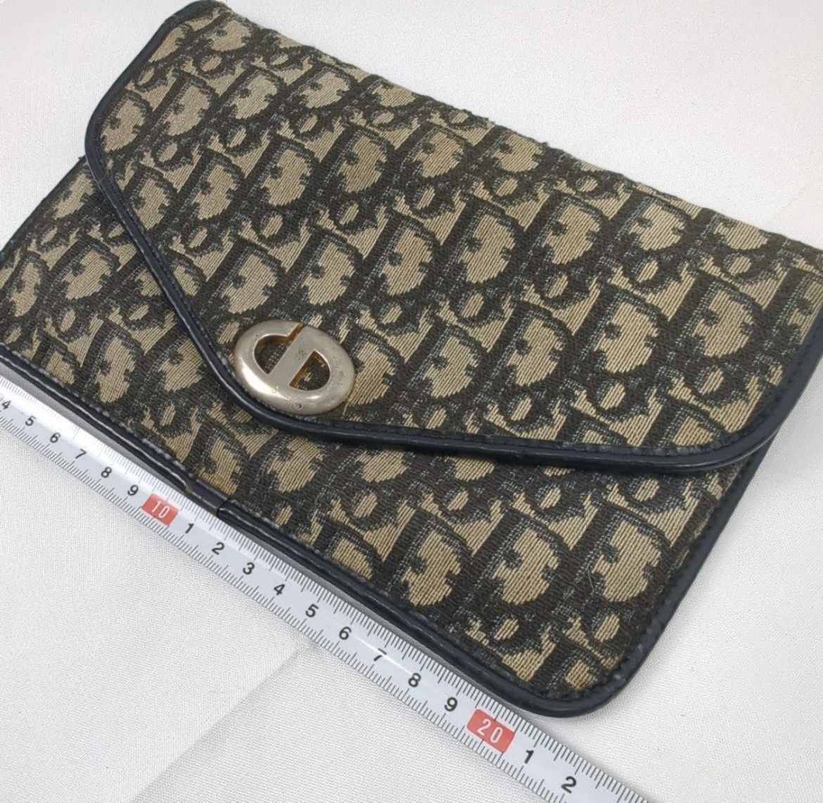 Auth Christian Dior Trotter Beige x Navy Clutch Bag Passport