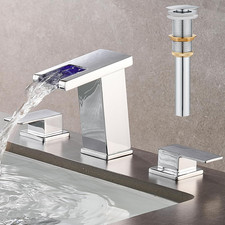 LED Bathroom Faucet 3 Hole, Chrome Waterfall Bathroom Faucets