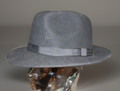NOS NWOT VINTAGE DORFMAN PACIFIC BLACK FEDORA WOOL HAT LARGE