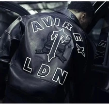 Men's Avirex Black Real Bomber American Flight Jacket Real Leather Jacket Men