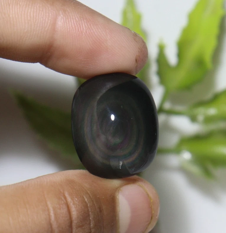 Cabochão almofada obsidiana arco-íris 29,60 ct/22x17x12 mm obsidiana preta natural - Imagem 3 de 4