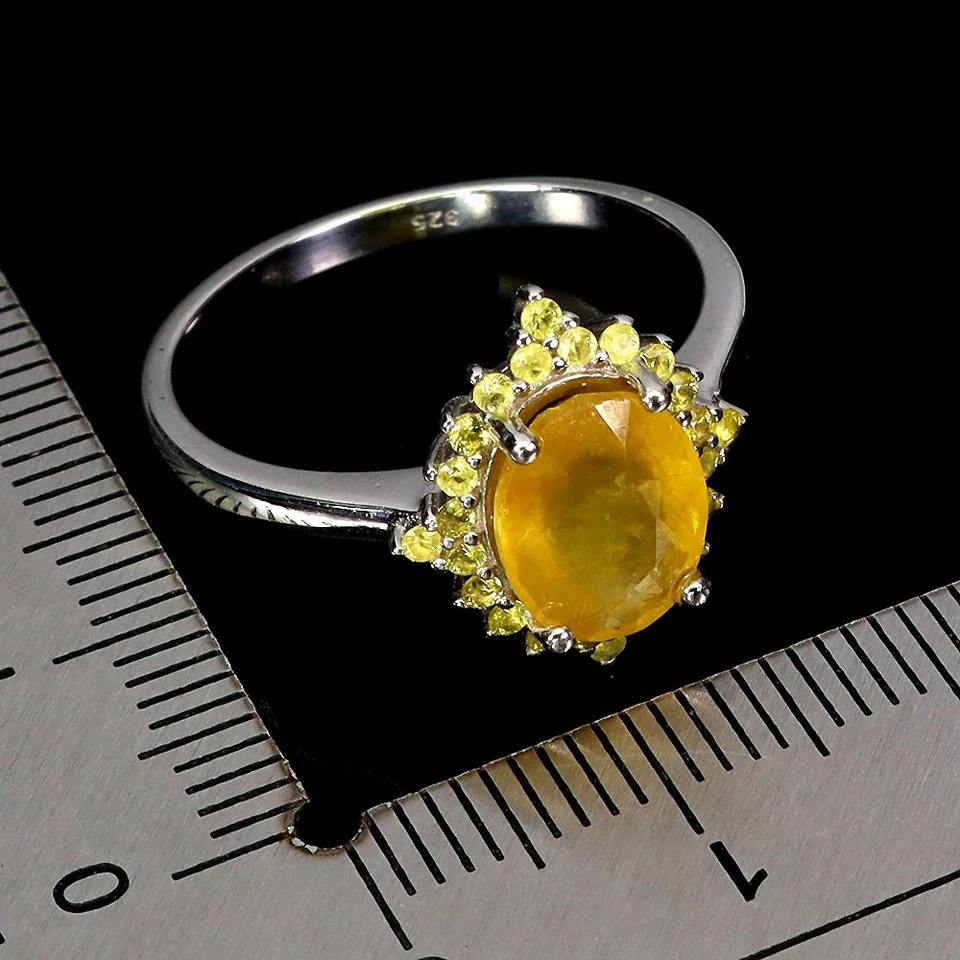 Anillo de plata de ley 925 ovalado zafiro amarillo 9x7 mm zafiro piedras preciosas joyería 8 Foto 3 de 4
