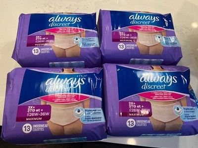 Always DiscreetMaximum Protection Incontinence Underwear fWomen, 3X 26W-36W 52CT