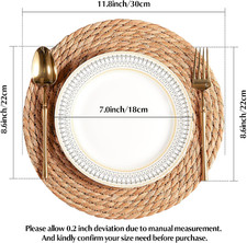 Round Woven Placemats - Boho Rattan Placemats Natural Water Hyacinth Placemat...