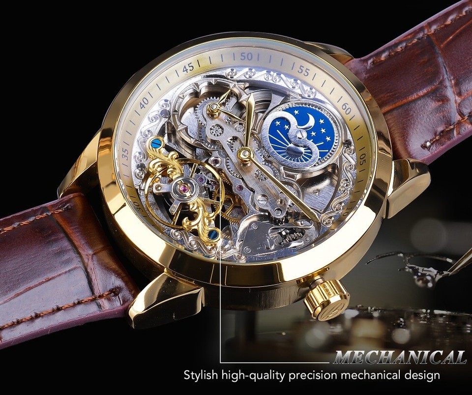 FORSINING orologio automatico Mens Tourbillon meccanico cinturino in pelle impermeabile Moonphase uomo orologi da polso a carica automatica Relogio  1511