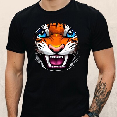 Mens Playful Animal Face Motif Cotton T-Shirt Size XS to 5XL