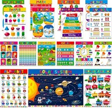 Educational Preschool Posters for Kids Toddlers, Laminated Early Learning Charts